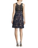Sleeveless Beaded Lace Cocktail Dress, Navy