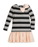 long-sleeve striped flounce dress, black/white, size 7-14