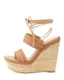 Abandon Leather Ankle-Wrap Wedge Sandal, Meil