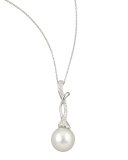 White South Sea Pearl & Diamond-Swirl Pendant Necklace