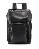 Men's Leather & Nylon Backpack, Black