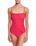 Lattice-Gathered Bandeau One-Piece Swimsuit, Rose