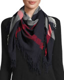 Color Check Wool Scarf, Navy