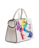 Printed Medium Top-Handle Satchel Bag, White (Talco)