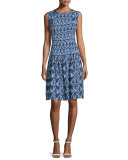 Sleeveless Floral Lace-Print Dress, Midnight