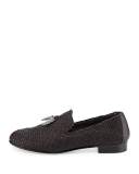 Men's Woven Leather Formal Loafer with Horn Tassels, Black