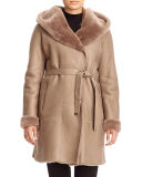 Reversible Hooded Shearling Parka Coat