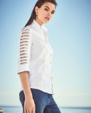 Merrick Ladder-Sleeve Button-Front Blouse
