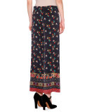 Floral Chinoiserie Cropped Pants, Black/Multi