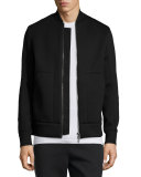 Zip-Up Pique Bomber Jacket, Black