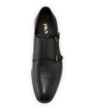 Saffiano Leather Double-Monk Shoe, Black