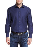 Tonal Micro-Gingham Printed Sport Shirt, Blue