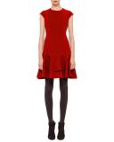 Seam-Paneled Jersey Flounce Dress, Cinnabar