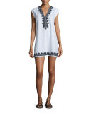 Sashka Cap-Sleeve Tunic Dress, Navy Cc