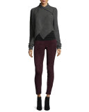 Iliana Draped Asymmetric Wool-Blend Sweater, Light Gray Melange