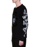 Skull & Butterfly Satin-Trim Long-Sleeve T-Shirt, Black