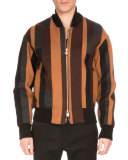 Striped Wool-Blend Bomber Jacket, Brown