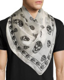 Men's Skull-Print Chiffon Scarf, Ivory/Black