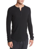 Ribbed Raw-Edge Henley T-Shirt