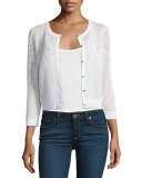 3/4-Sleeve Button-Front Mesh Cardigan, White