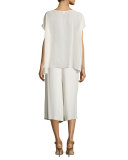 Short-Sleeve Sheer Silk Box Top, Bone