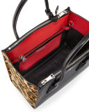 Calf Hair & Calfskin Medium Twin-Pocket Tote Bag, Black Leopard (Nero+Miele)