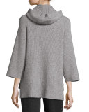 Hooded Ribbed Wool Sweater, Stone