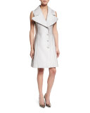 Sleeveless Oversized-Lapel Vest Dress, Silver