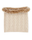 Cashmere Fur-Trim Cable-Knit Snood, Oatmeal