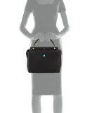 DOTCOM Medium Leather Satchel Bag, Black/Royal Blue