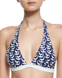 Capri Sailboat-Print Halter Swim Top, Navy