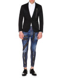 Zipper-Trim Slim-Fit Denim Jeans, Blue