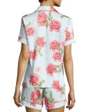 Rose-Print Shorty Pajama Set, Light Blue, Plus Size