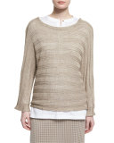 Round-Neck Knit Sweater, Almond, Plus Size