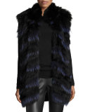 Two-Tone Fox Fur Vest, Black/Indigo