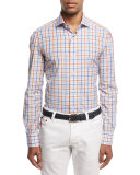 Windowpane Check Sport Shirt, Blue/Rust