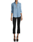 Colette Crop Flare-Leg Jeans w/Raw Hem, Vintage Black