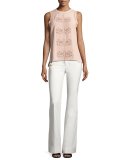Flare Trousers w/ Sailor Buttons, Soft White
