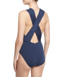 Plunge-Neck Solid One-Piece Swimsuit