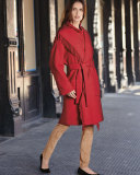 Fringe-Trim Open Coat, Red