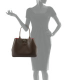 Roseau Reversible Leather Tote Bag, Ebony/Pink