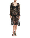 State of Lace Floral Guipure Kimono Coverup, Black