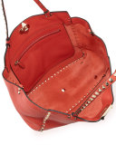 Rockstud Medium Grain Leather Tote Bag, Deep Coral