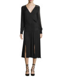 Fairy Lace-Trim Silk Midi Dress, Black