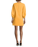 Crepe Boat-Neck 3/4-Sleeve Shift Dress, Orange