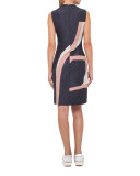 Printed Denim Sleeveless Dress, Dark Blue