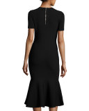 Short-Sleeve Mermaid Midi Dress, Black