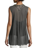 Marisa Beaded-Bib Silk Tank, Smoke