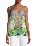 Embellished Crepe Racerback Tank, Exotic Hypnotic