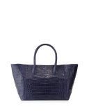 Crocodile Small Convertible Tote Bag, Royal Navy Matte